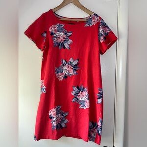Joules Red Riviera Dress Hot Pink Blue White Bold Floral Short Sleeve Size 12